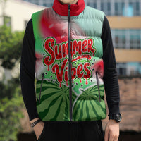Summer Vibes Watermelon Sleeveless Puffer Jacket Drinks And Fruit - Vibrant Watercolor Style - Tropical Vacation Art