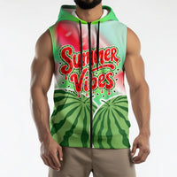 Summer Vibes Watermelon Sleeveless Zip Hoodie Drinks And Fruit - Vibrant Watercolor Style - Tropical Vacation Art