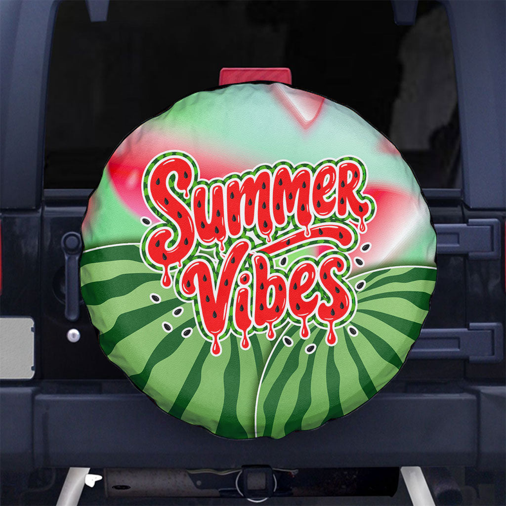 Summer Vibes Watermelon Spare Tire Cover Drinks And Fruit - Vibrant Watercolor Style - Tropical Vacation Art