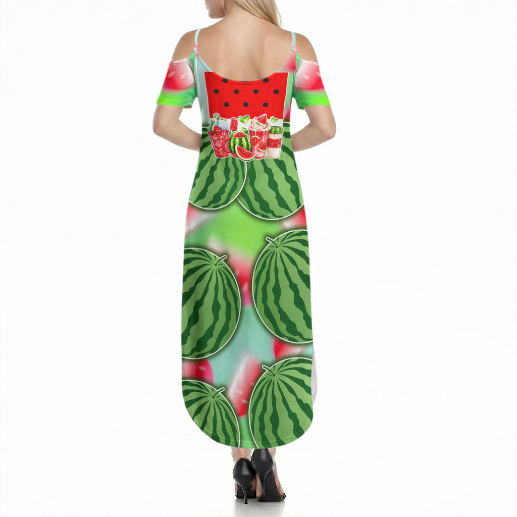 Summer Vibes Watermelon Summer Maxi Dress Drinks And Fruit - Vibrant Watercolor Style - Tropical Vacation Art