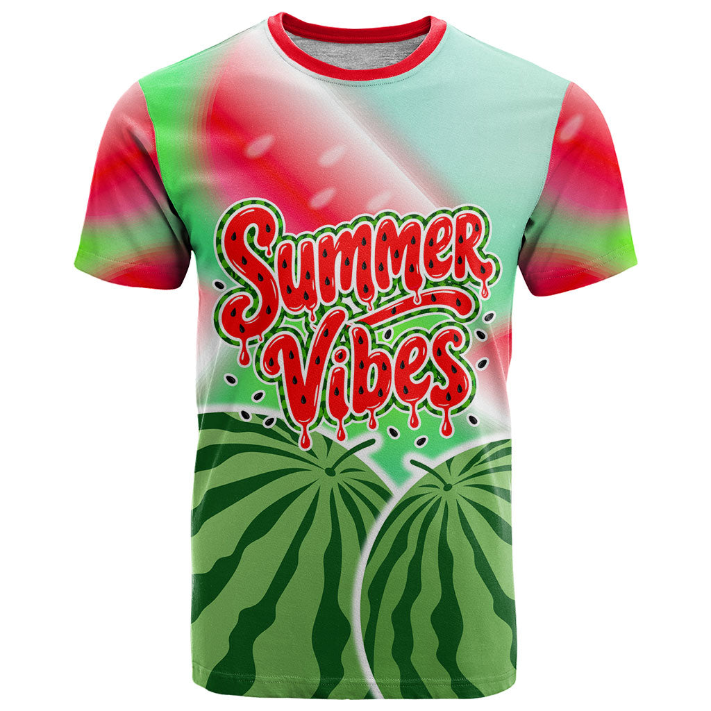 Summer Vibes Watermelon T Shirt Drinks And Fruit - Vibrant Watercolor Style - Tropical Vacation Art
