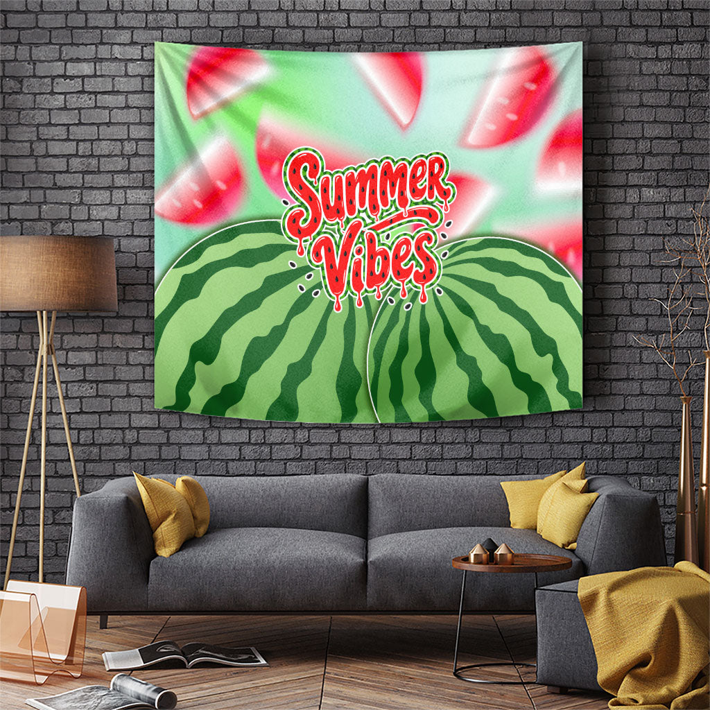 Summer Vibes Watermelon Tapestry Drinks And Fruit - Vibrant Watercolor Style - Tropical Vacation Art