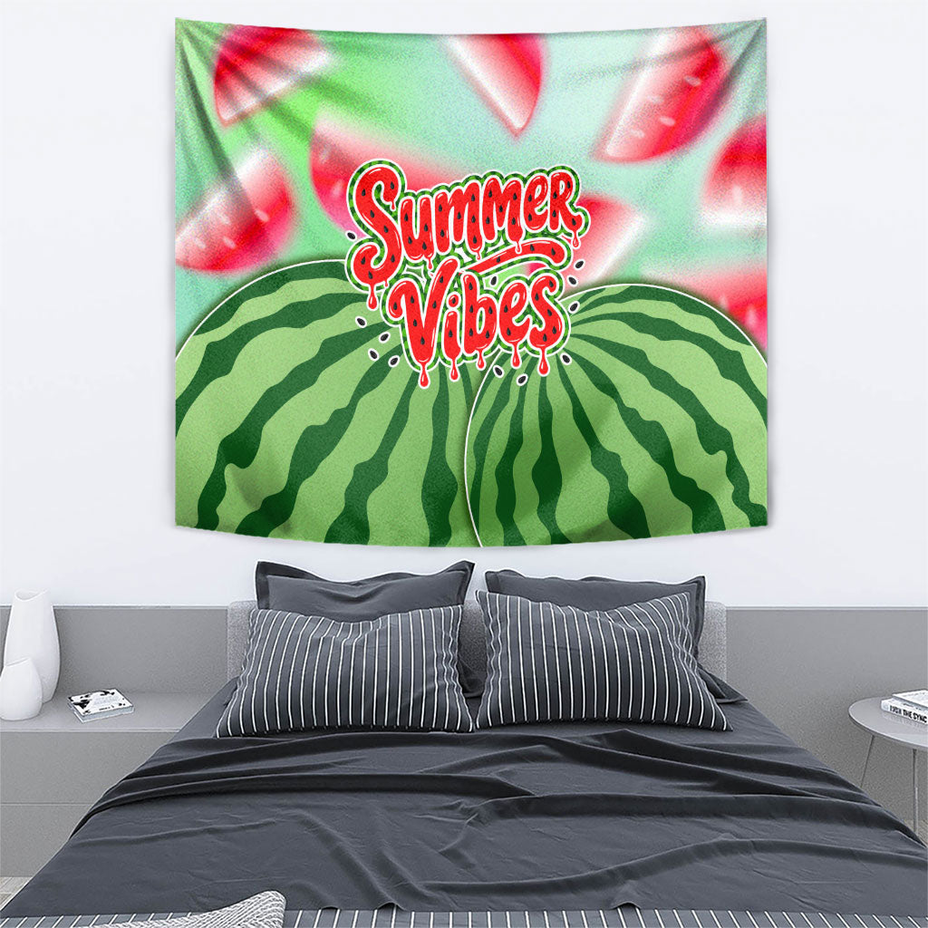 Summer Vibes Watermelon Tapestry Drinks And Fruit - Vibrant Watercolor Style - Tropical Vacation Art