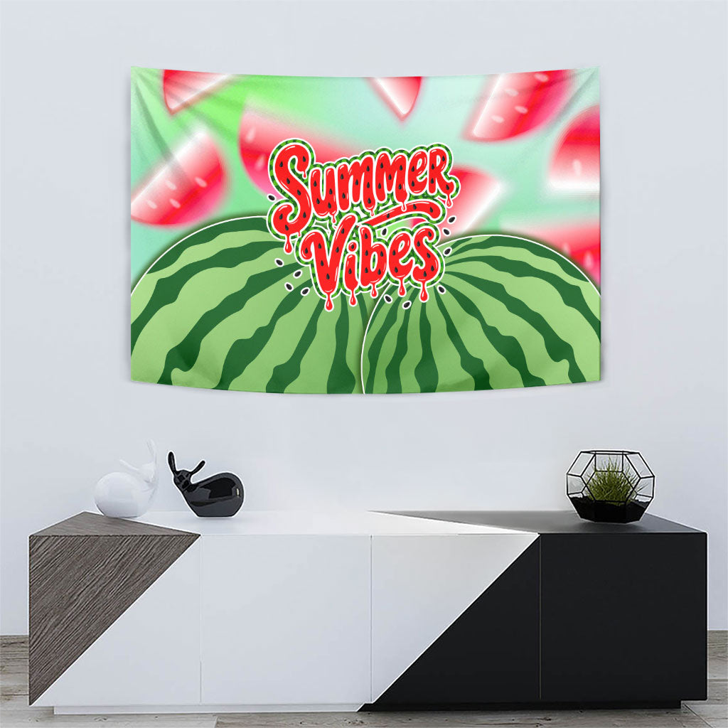 Summer Vibes Watermelon Tapestry Drinks And Fruit - Vibrant Watercolor Style - Tropical Vacation Art