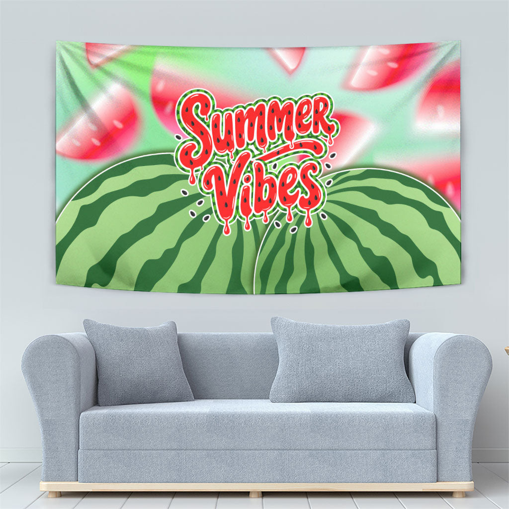 Summer Vibes Watermelon Tapestry Drinks And Fruit - Vibrant Watercolor Style - Tropical Vacation Art