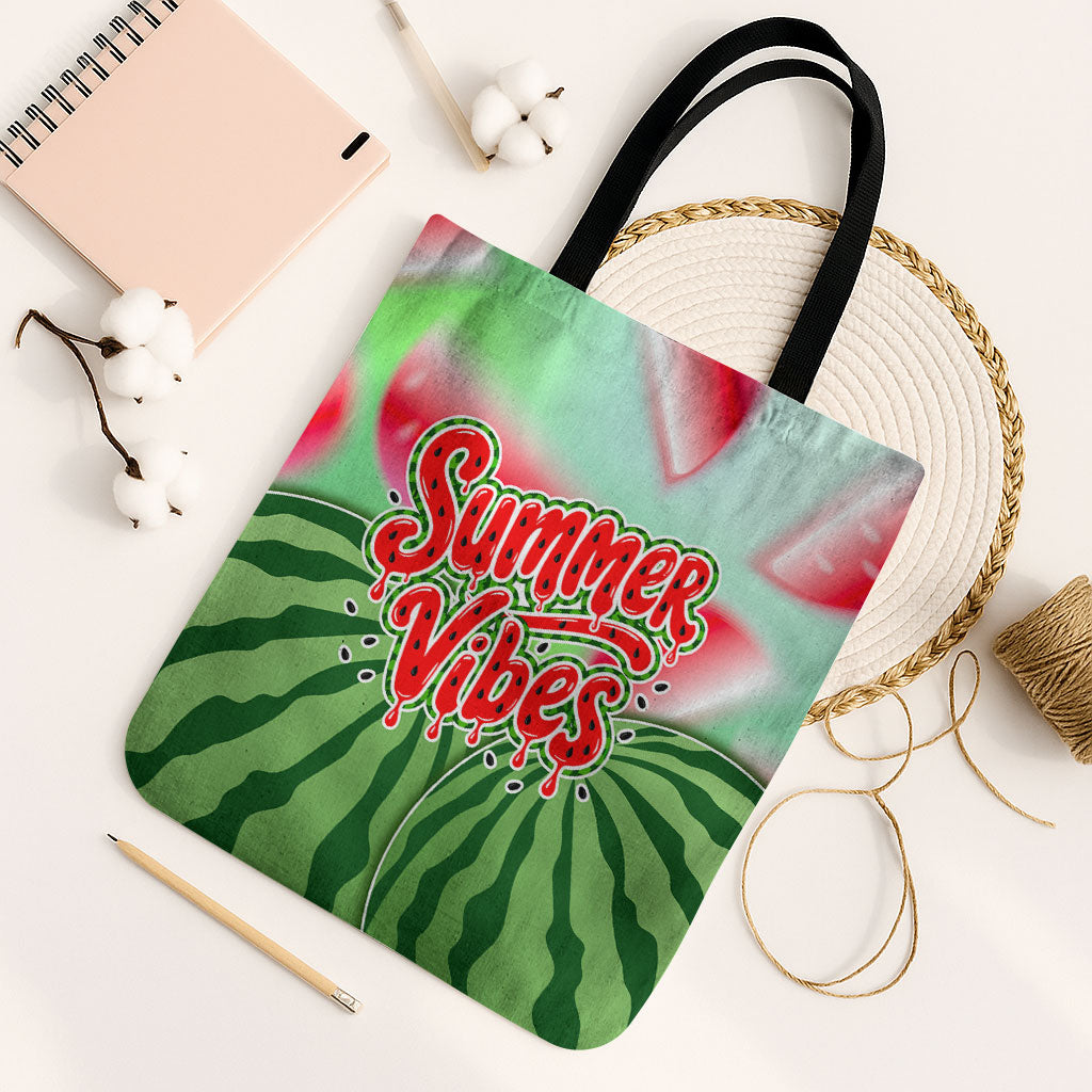 Summer Vibes Watermelon Tote Bag Drinks And Fruit - Vibrant Watercolor Style - Tropical Vacation Art