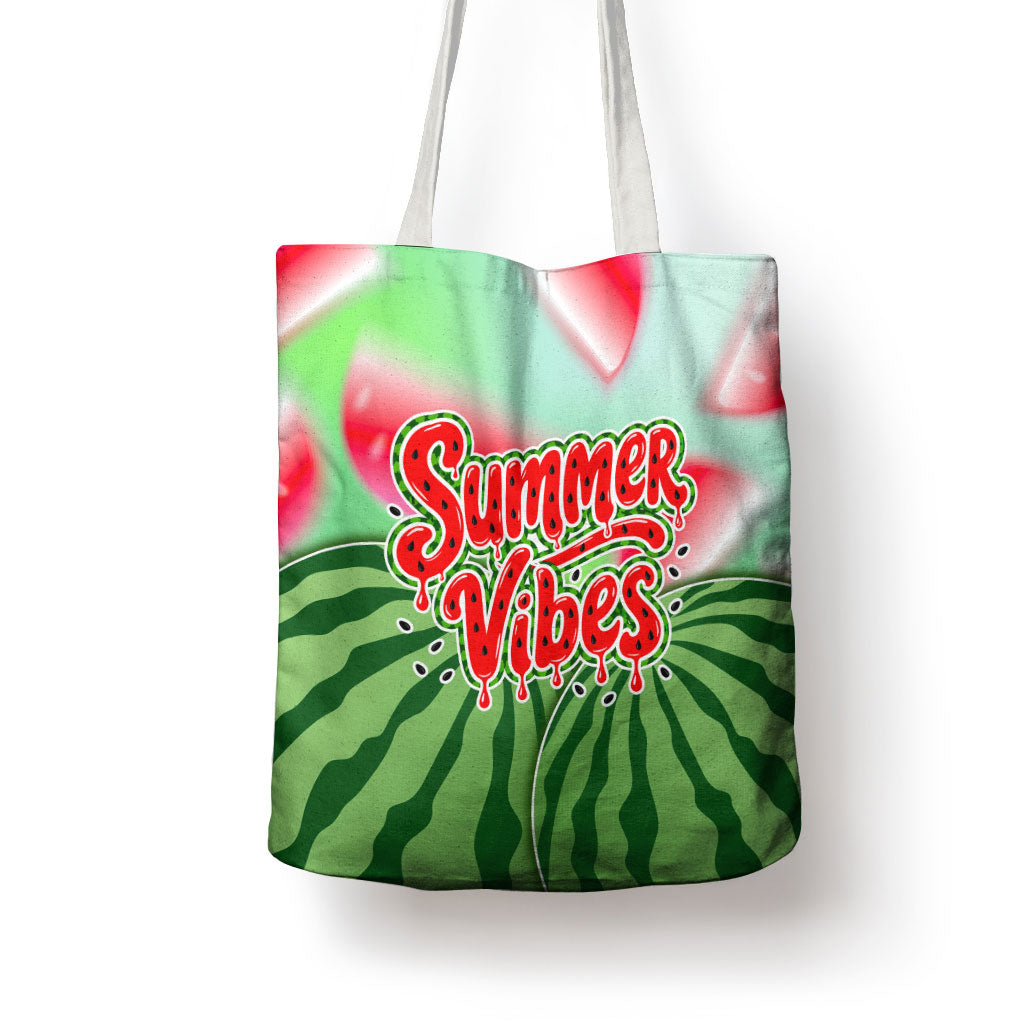 Summer Vibes Watermelon Tote Bag Drinks And Fruit - Vibrant Watercolor Style - Tropical Vacation Art