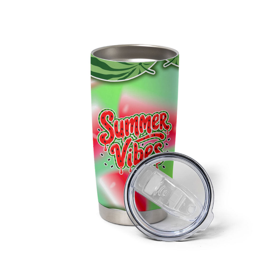 Summer Vibes Watermelon Tumbler Cup Drinks And Fruit - Vibrant Watercolor Style - Tropical Vacation Art