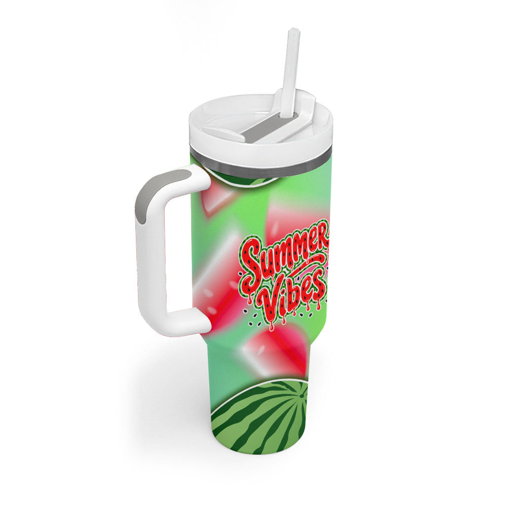 Summer Vibes Watermelon Tumbler With Handle Drinks And Fruit - Vibrant Watercolor Style - Tropical Vacation Art