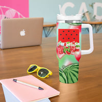 Summer Vibes Watermelon Tumbler With Handle Drinks And Fruit - Vibrant Watercolor Style - Tropical Vacation Art