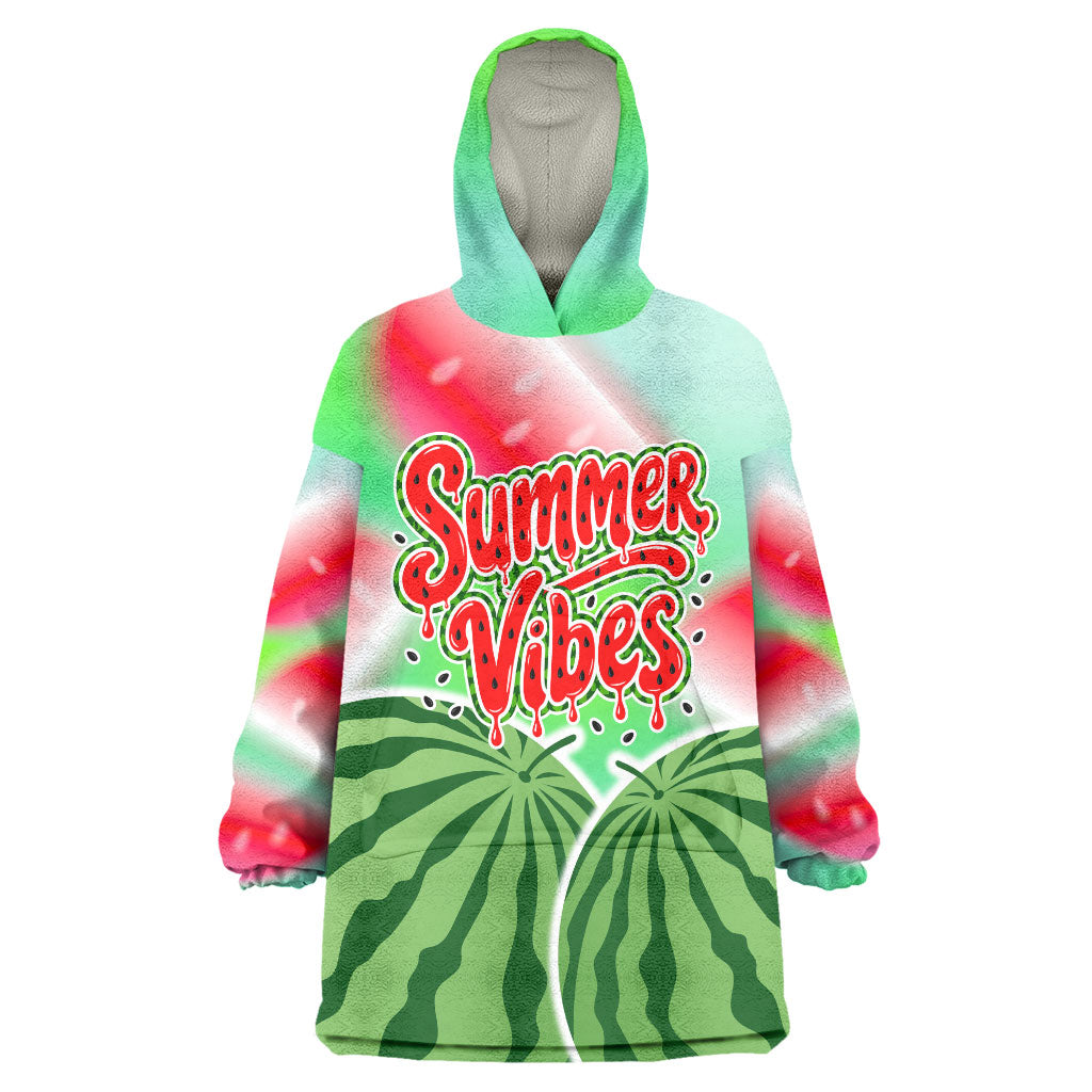 Summer Vibes Watermelon Wearable Blanket Hoodie Drinks And Fruit - Vibrant Watercolor Style - Tropical Vacation Art