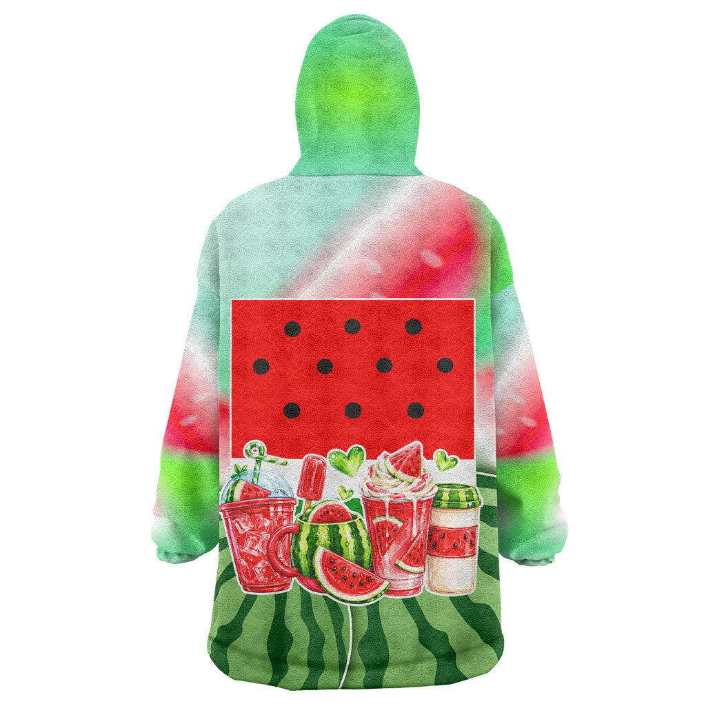 Summer Vibes Watermelon Wearable Blanket Hoodie Drinks And Fruit - Vibrant Watercolor Style - Tropical Vacation Art