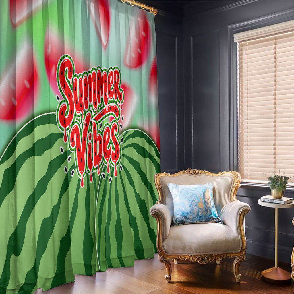 Summer Vibes Watermelon Window Curtain Drinks And Fruit - Vibrant Watercolor Style - Tropical Vacation Art