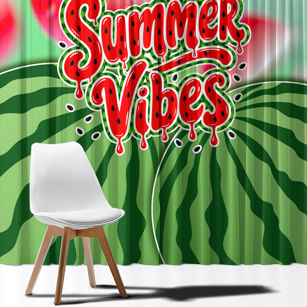Summer Vibes Watermelon Window Curtain Drinks And Fruit - Vibrant Watercolor Style - Tropical Vacation Art