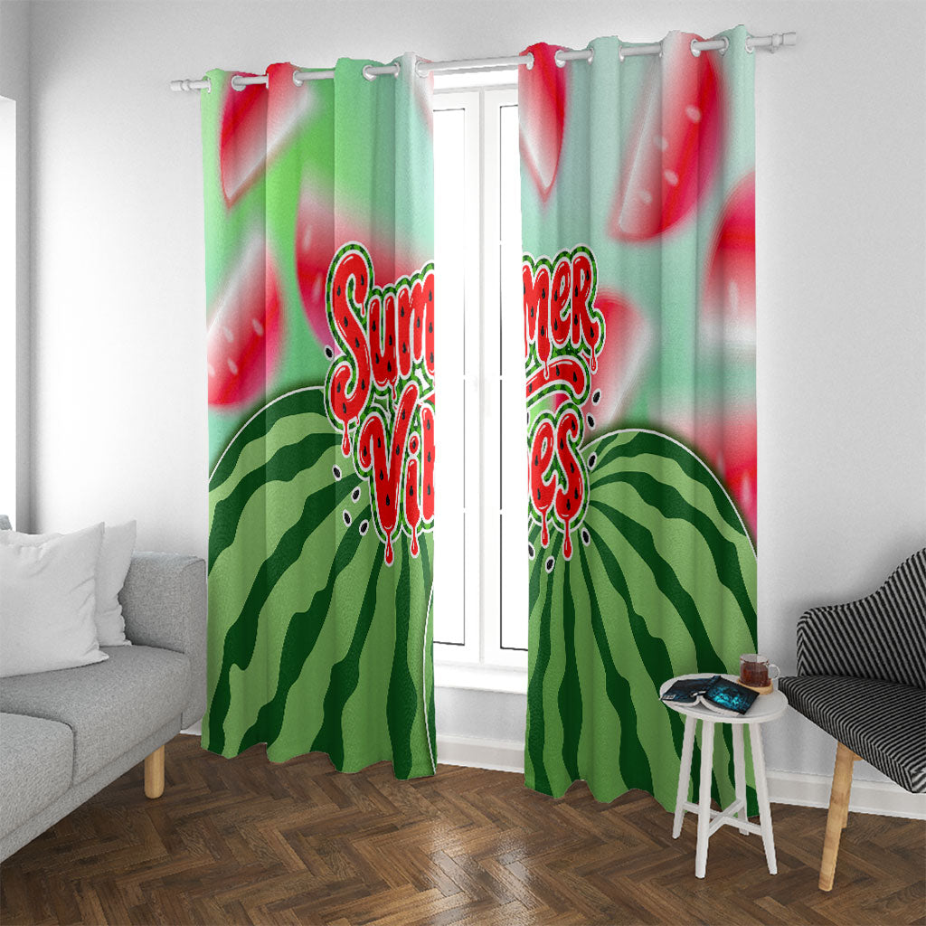 Summer Vibes Watermelon Window Curtain Drinks And Fruit - Vibrant Watercolor Style - Tropical Vacation Art