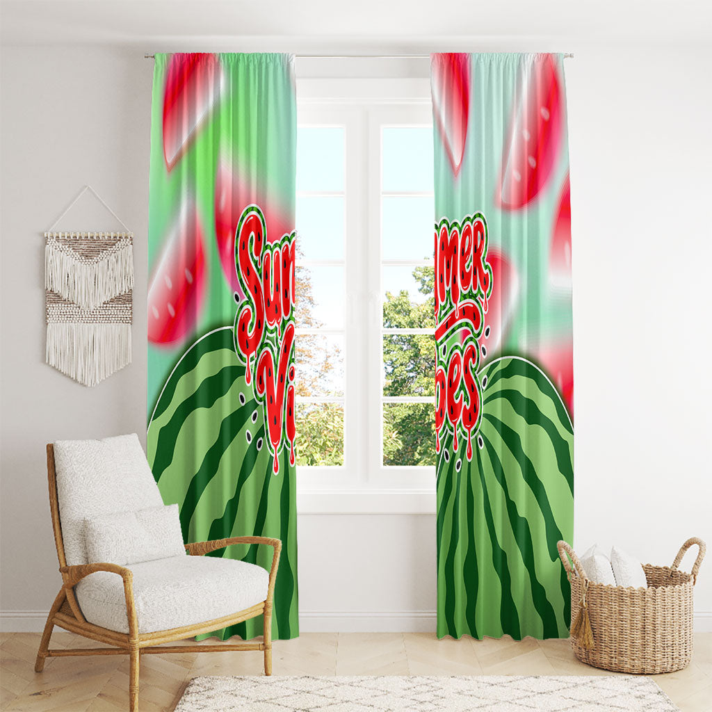 Summer Vibes Watermelon Window Curtain Drinks And Fruit - Vibrant Watercolor Style - Tropical Vacation Art