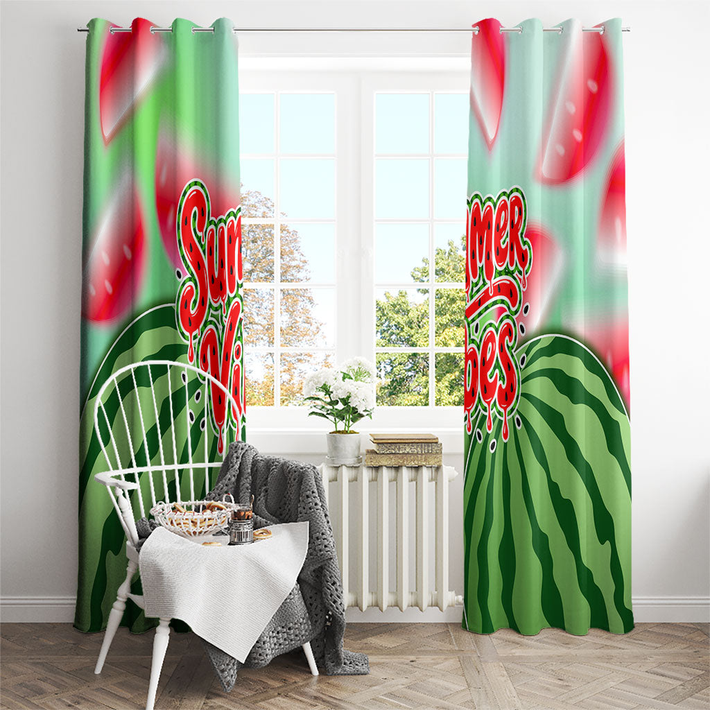 Summer Vibes Watermelon Window Curtain Drinks And Fruit - Vibrant Watercolor Style - Tropical Vacation Art