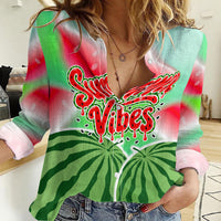 Summer Vibes Watermelon Women Casual Shirt Drinks And Fruit - Vibrant Watercolor Style - Tropical Vacation Art