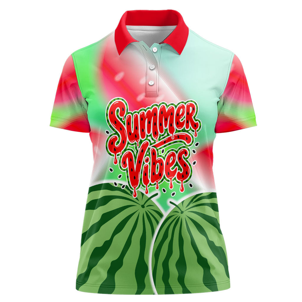 Summer Vibes Watermelon Women Polo Shirt Drinks And Fruit - Vibrant Watercolor Style - Tropical Vacation Art