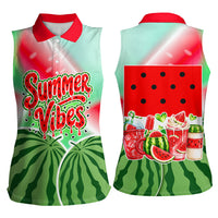 Summer Vibes Watermelon Women Sleeveless Polo Shirt Drinks And Fruit - Vibrant Watercolor Style - Tropical Vacation Art