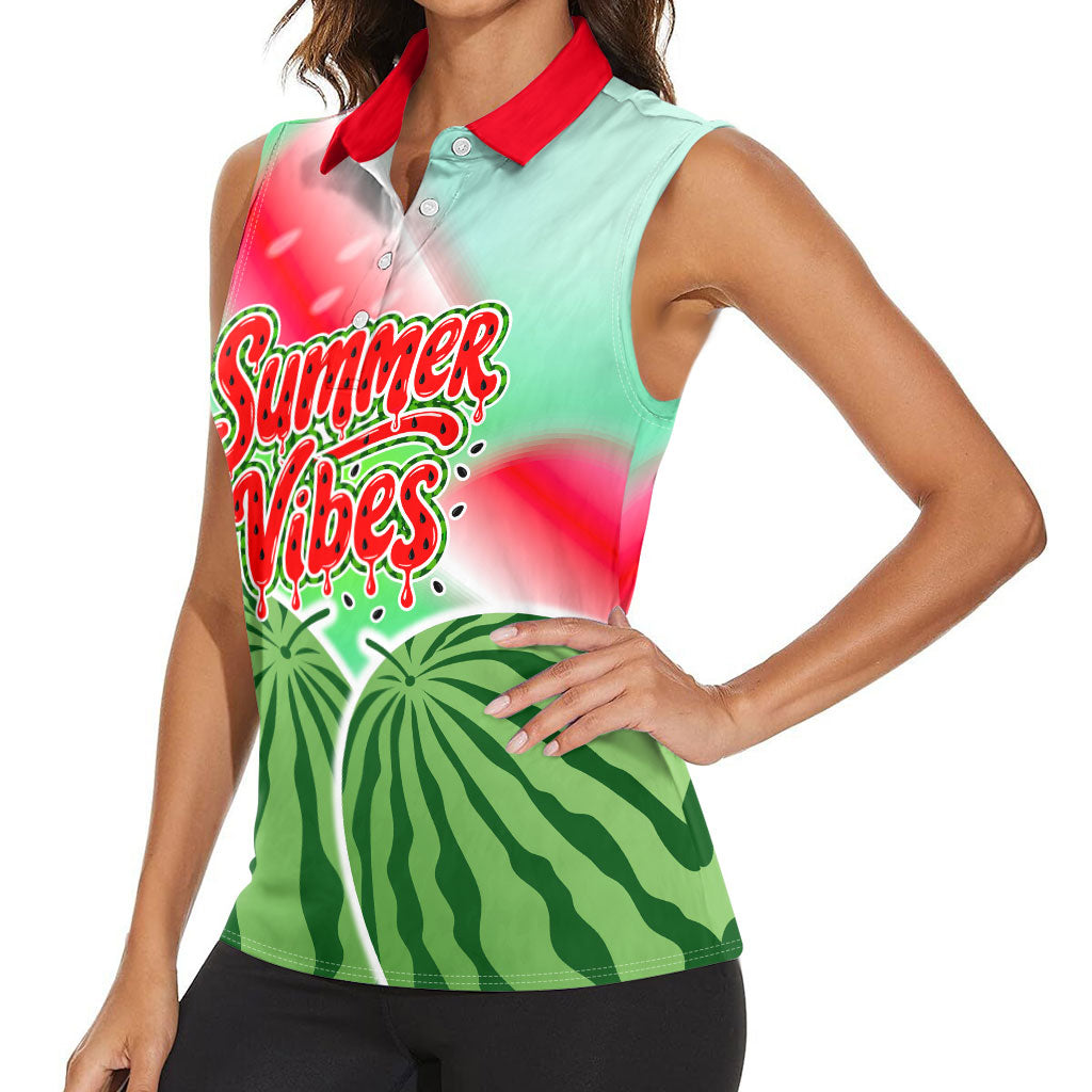 Summer Vibes Watermelon Women Sleeveless Polo Shirt Drinks And Fruit - Vibrant Watercolor Style - Tropical Vacation Art