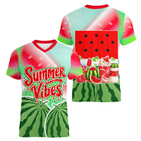 Summer Vibes Watermelon Women V-Neck T-Shirt Drinks And Fruit - Vibrant Watercolor Style - Tropical Vacation Art