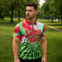 Summer Vibes Watermelon Zipper Polo Shirt Drinks And Fruit - Vibrant Watercolor Style - Tropical Vacation Art