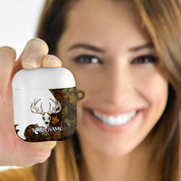 Custom Deer Hunting Skull AirPods Case with Antlers Graphic on Autumn Leaf Camo Background - Wonder Print Shop