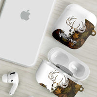 Custom Deer Hunting Skull AirPods Case with Antlers Graphic on Autumn Leaf Camo Background - Wonder Print Shop