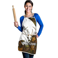 Custom Deer Hunting Skull Apron with Antlers Graphic on Autumn Leaf Camo Background - Wonder Print Shop