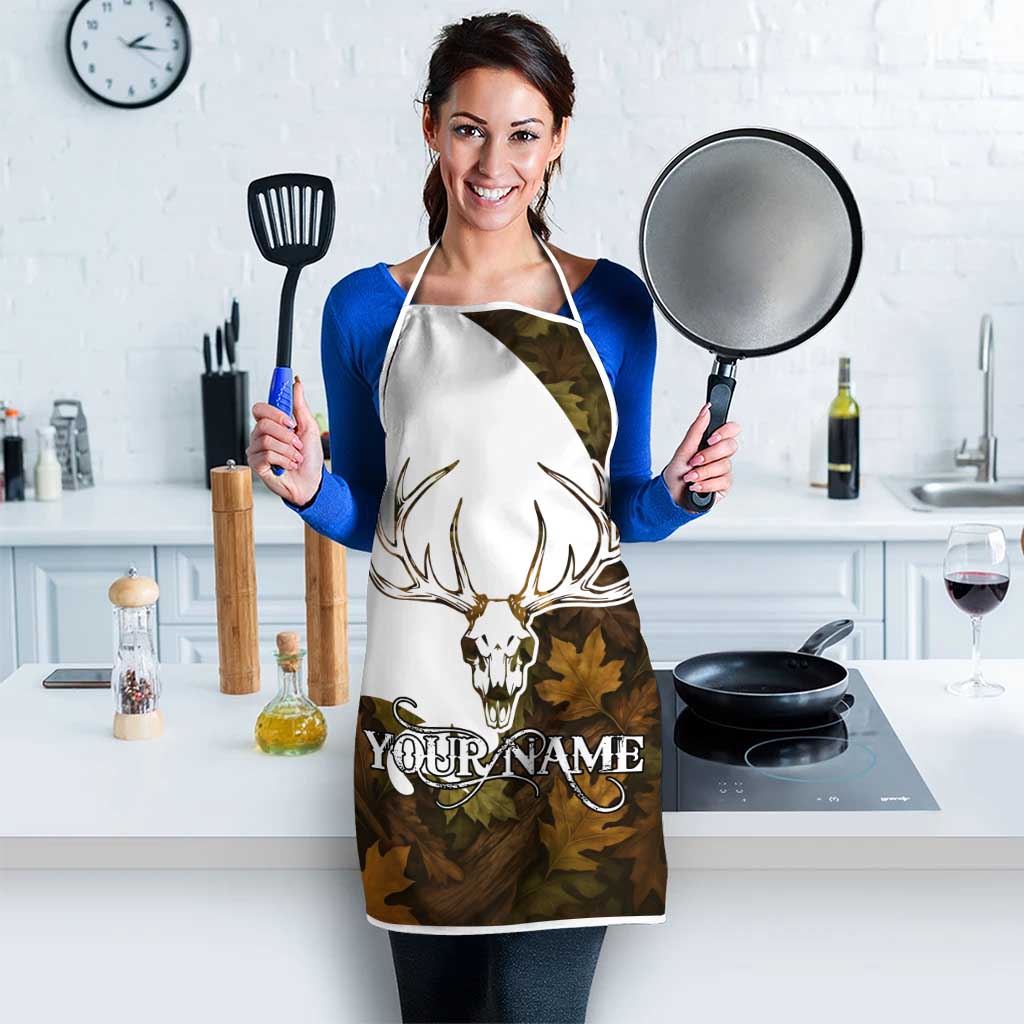 Custom Deer Hunting Skull Apron with Antlers Graphic on Autumn Leaf Camo Background - Wonder Print Shop
