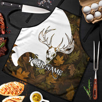 Custom Deer Hunting Skull Apron with Antlers Graphic on Autumn Leaf Camo Background - Wonder Print Shop