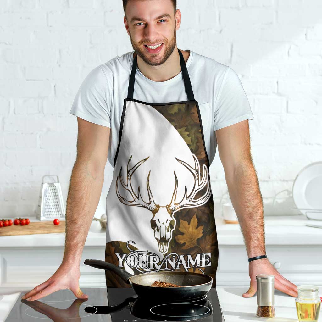 Custom Deer Hunting Skull Apron with Antlers Graphic on Autumn Leaf Camo Background - Wonder Print Shop