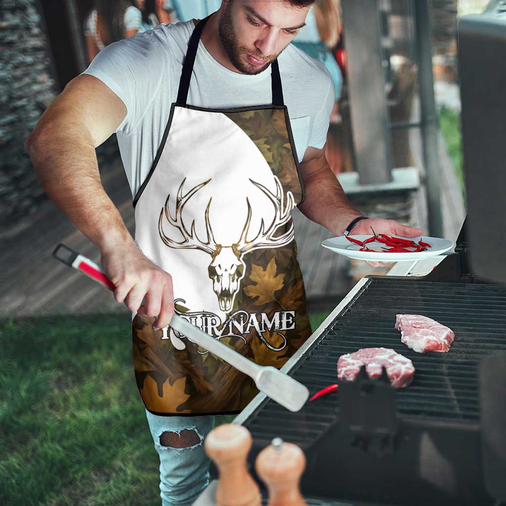 Custom Deer Hunting Skull Apron with Antlers Graphic on Autumn Leaf Camo Background - Wonder Print Shop