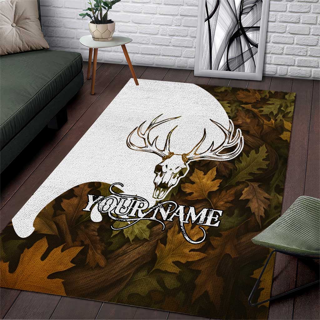 Custom Deer Hunting Skull Area Rug with Antlers Graphic on Autumn Leaf Camo Background - Wonder Print Shop
