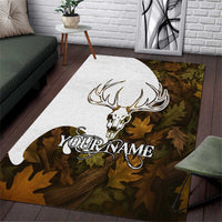 Custom Deer Hunting Skull Area Rug with Antlers Graphic on Autumn Leaf Camo Background - Wonder Print Shop