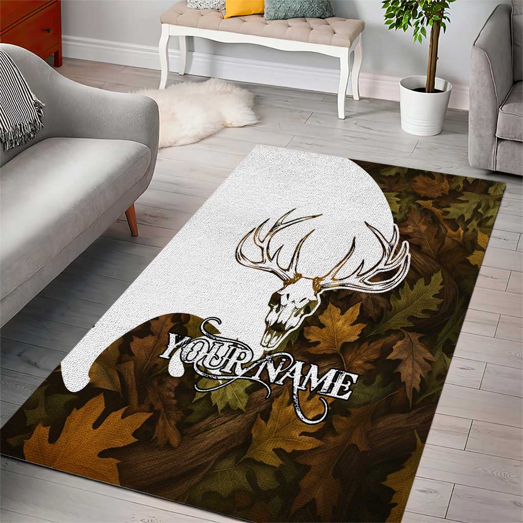 Custom Deer Hunting Skull Area Rug with Antlers Graphic on Autumn Leaf Camo Background - Wonder Print Shop