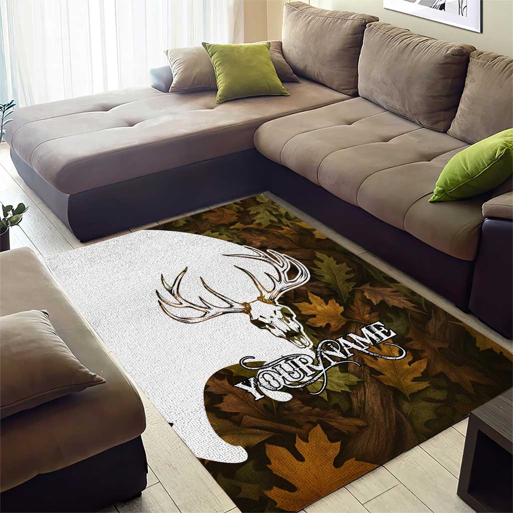 Custom Deer Hunting Skull Area Rug with Antlers Graphic on Autumn Leaf Camo Background - Wonder Print Shop