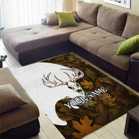 Custom Deer Hunting Skull Area Rug with Antlers Graphic on Autumn Leaf Camo Background - Wonder Print Shop