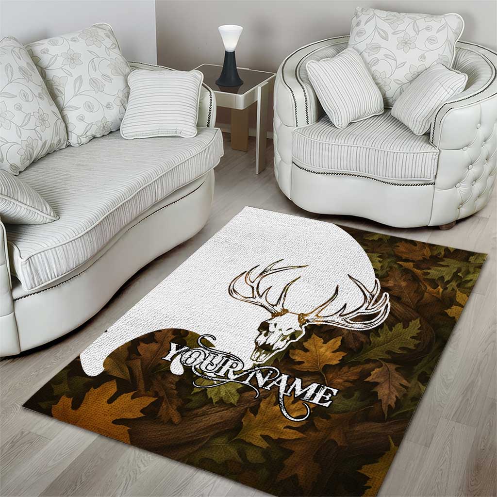 Custom Deer Hunting Skull Area Rug with Antlers Graphic on Autumn Leaf Camo Background - Wonder Print Shop