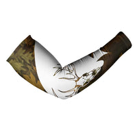 Custom Deer Hunting Skull Arm Sleeves with Antlers Graphic on Autumn Leaf Camo Background - Wonder Print Shop