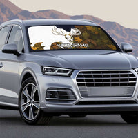 Custom Deer Hunting Skull Auto Sun Shade with Antlers Graphic on Autumn Leaf Camo Background - Wonder Print Shop