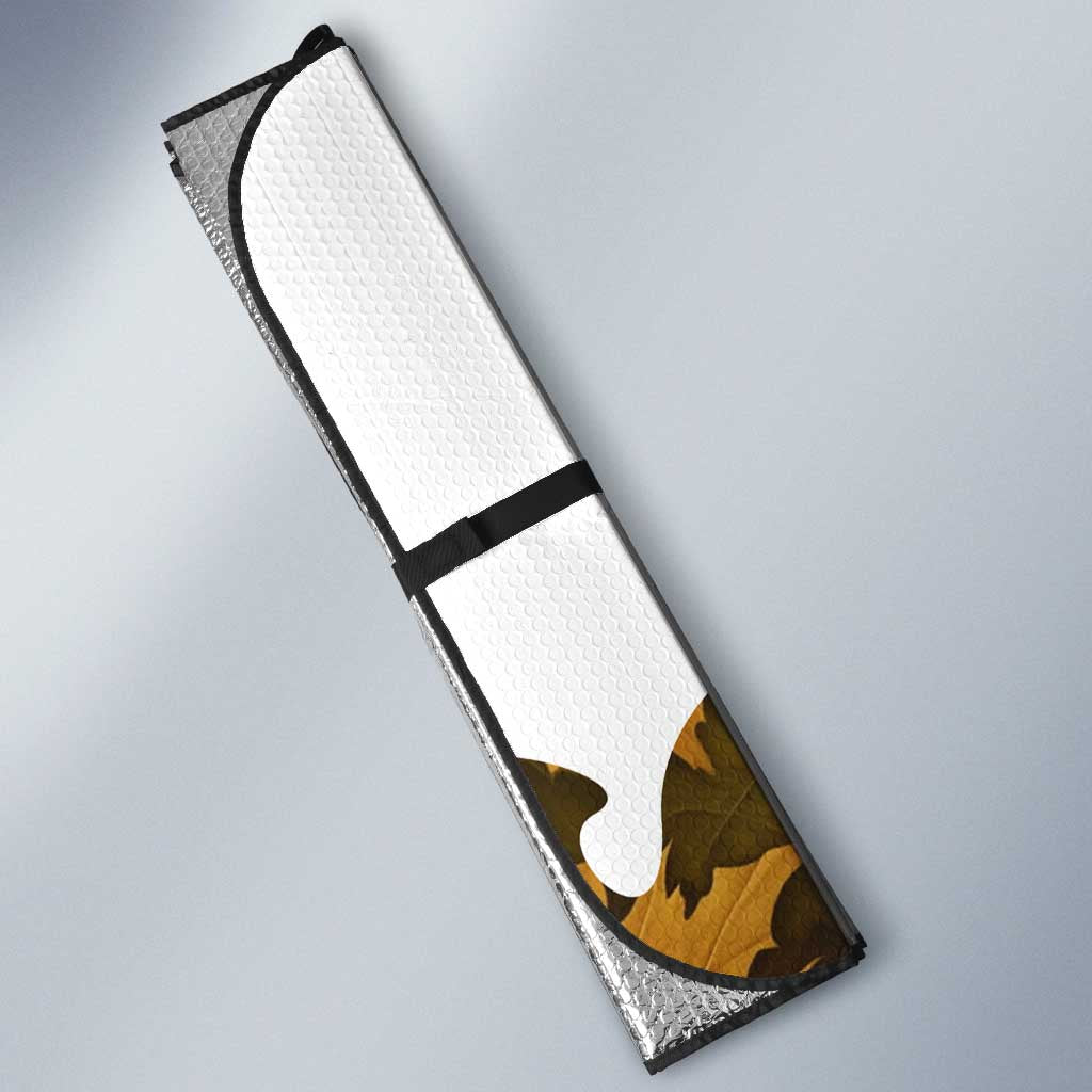 Custom Deer Hunting Skull Auto Sun Shade with Antlers Graphic on Autumn Leaf Camo Background - Wonder Print Shop