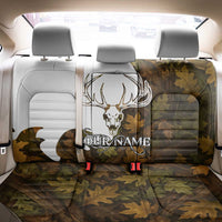 Custom Deer Hunting Skull Back Car Seat Cover with Antlers Graphic on Autumn Leaf Camo Background - Wonder Print Shop