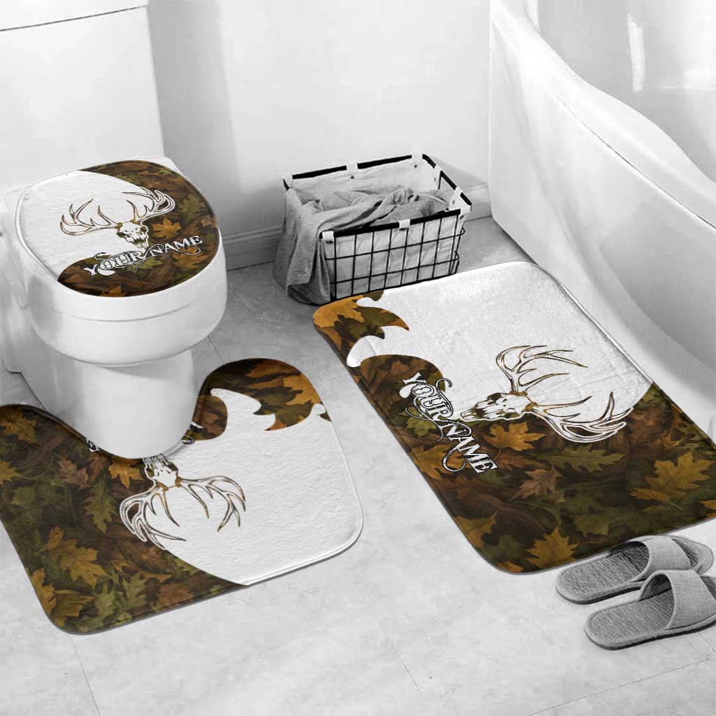Custom Deer Hunting Skull Bathroom Set with Antlers Graphic on Autumn Leaf Camo Background - Wonder Print Shop