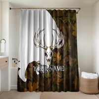 Custom Deer Hunting Skull Bathroom Set with Antlers Graphic on Autumn Leaf Camo Background - Wonder Print Shop