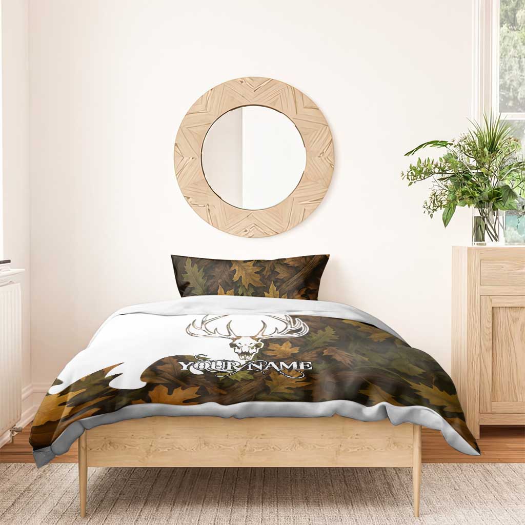 Custom Deer Hunting Skull Bedding Set with Antlers Graphic on Autumn Leaf Camo Background - Wonder Print Shop