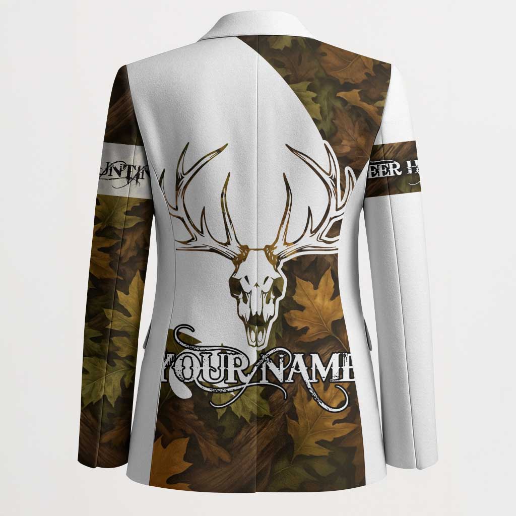 Custom Deer Hunting Skull Blazer with Antlers Graphic on Autumn Leaf Camo Background - Wonder Print Shop
