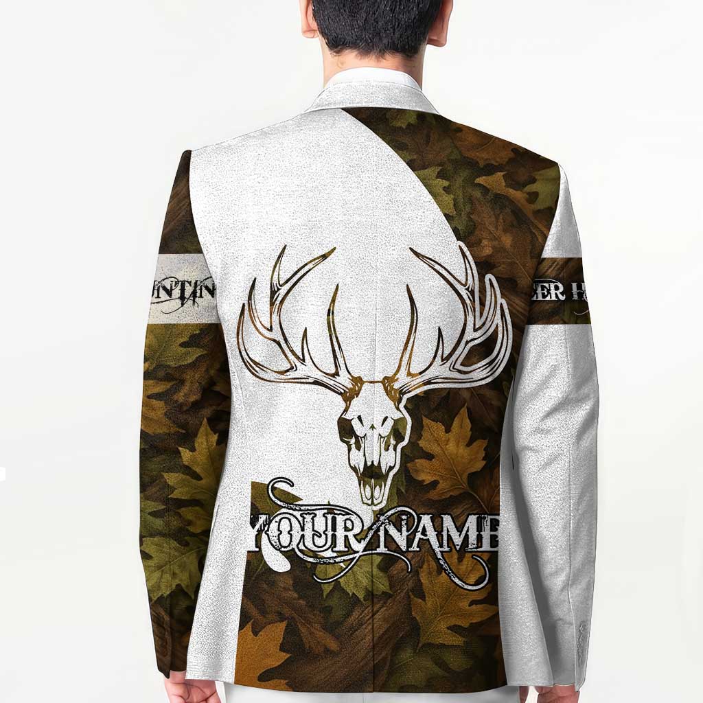 Custom Deer Hunting Skull Blazer with Antlers Graphic on Autumn Leaf Camo Background - Wonder Print Shop