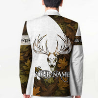 Custom Deer Hunting Skull Blazer with Antlers Graphic on Autumn Leaf Camo Background - Wonder Print Shop